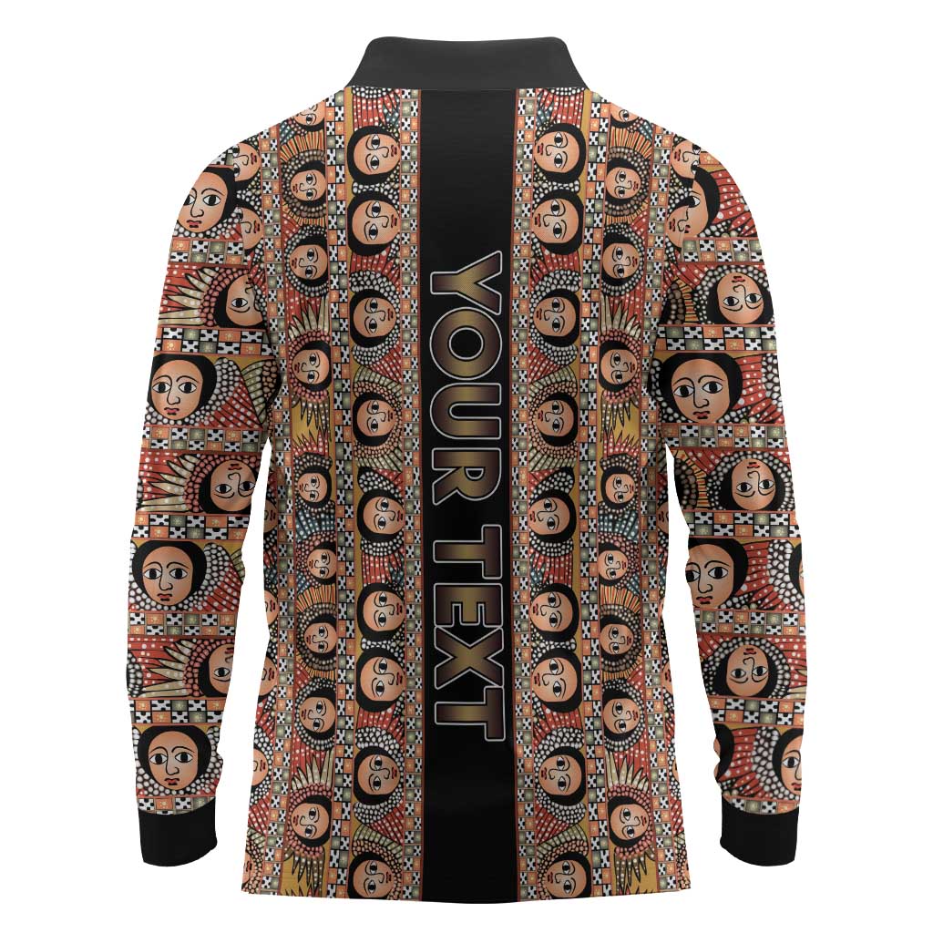 Personalized Ethiopia Long Sleeve Polo Shirt Ethiopian Tewahedo Angel Orthodox Black Color