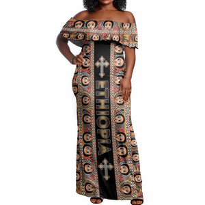Personalized Ethiopia Off Shoulder Maxi Dress Ethiopian Tewahedo Angel Orthodox Black Color