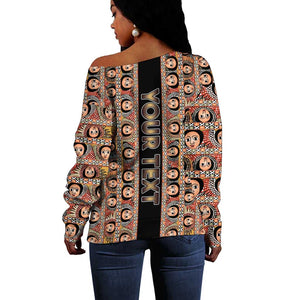 Personalized Ethiopia Off Shoulder Sweater Ethiopian Tewahedo Angel Orthodox Black Color