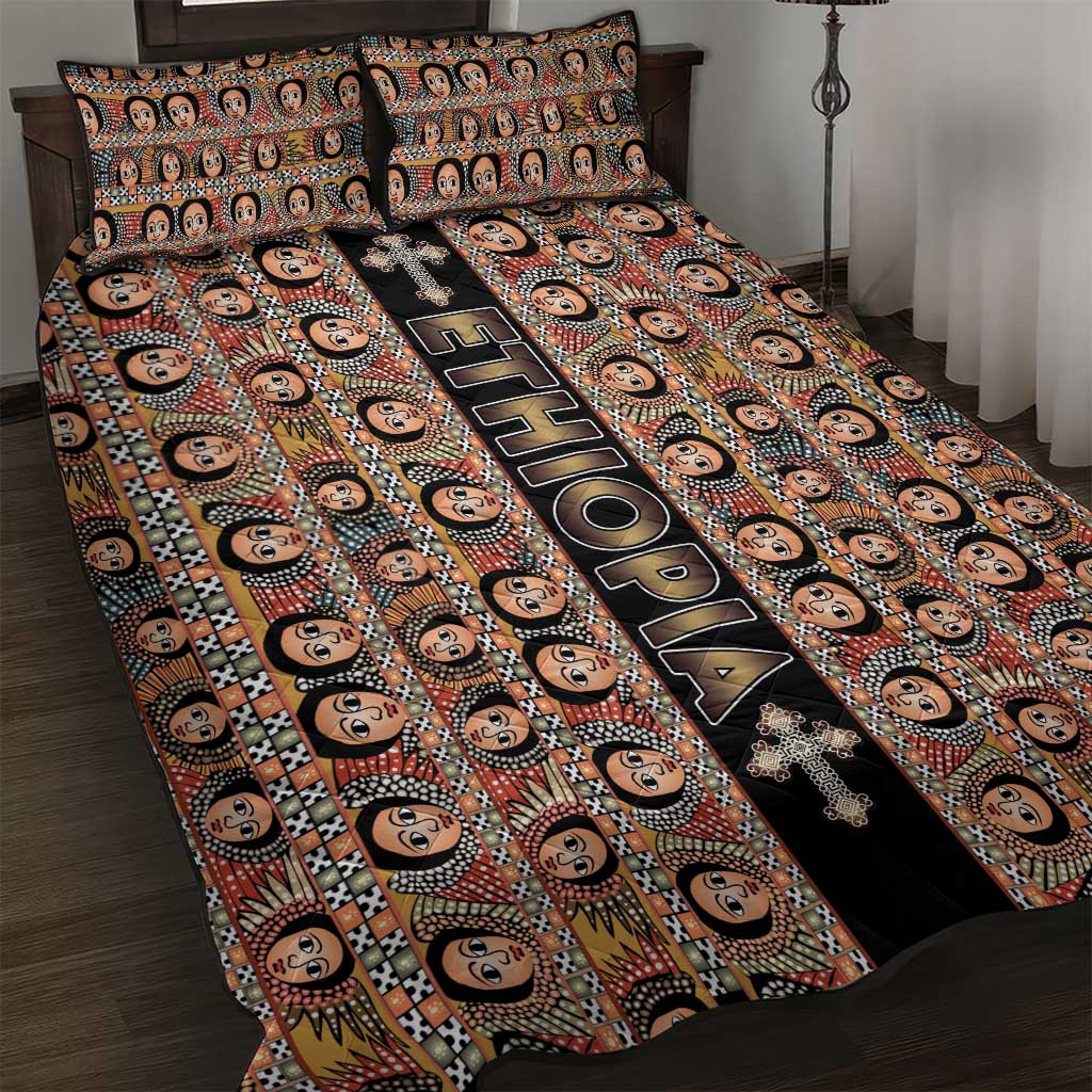 Ethiopia Quilt Bed Set Ethiopian Tewahedo Angel Orthodox Black Color