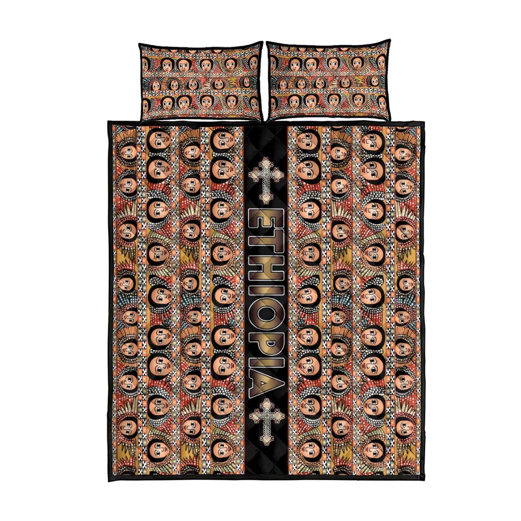 Ethiopia Quilt Bed Set Ethiopian Tewahedo Angel Orthodox Black Color