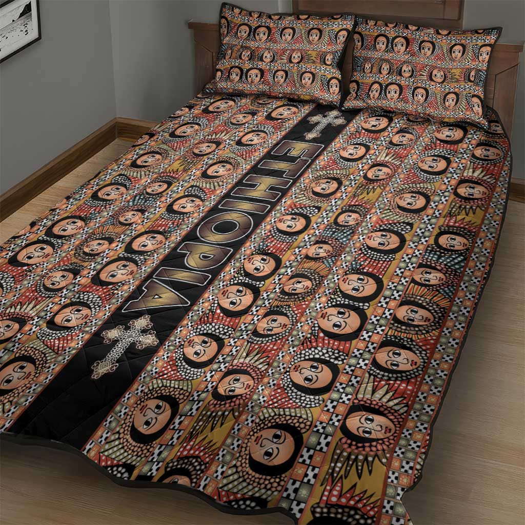 Ethiopia Quilt Bed Set Ethiopian Tewahedo Angel Orthodox Black Color