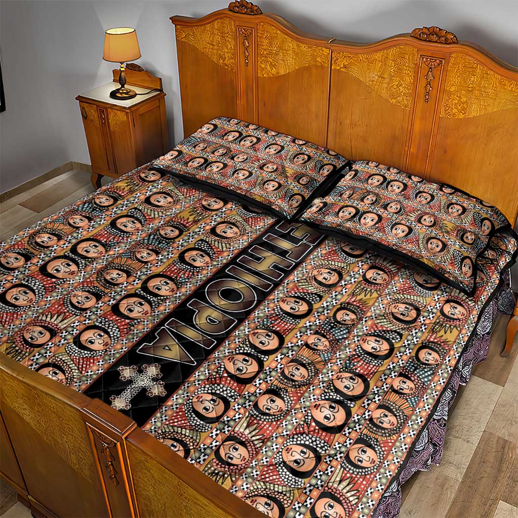 Ethiopia Quilt Bed Set Ethiopian Tewahedo Angel Orthodox Black Color