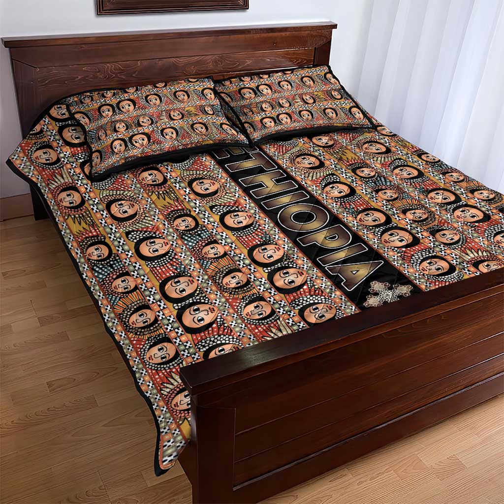 Ethiopia Quilt Bed Set Ethiopian Tewahedo Angel Orthodox Black Color