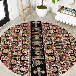 Ethiopia Round Carpet Ethiopian Tewahedo Angel Orthodox Black Color