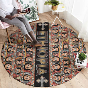 Ethiopia Round Carpet Ethiopian Tewahedo Angel Orthodox Black Color