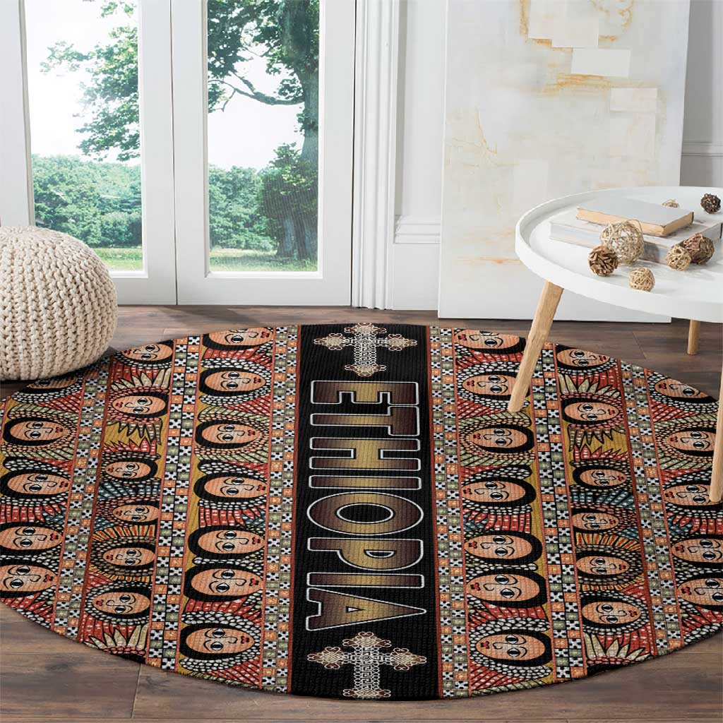 Ethiopia Round Carpet Ethiopian Tewahedo Angel Orthodox Black Color