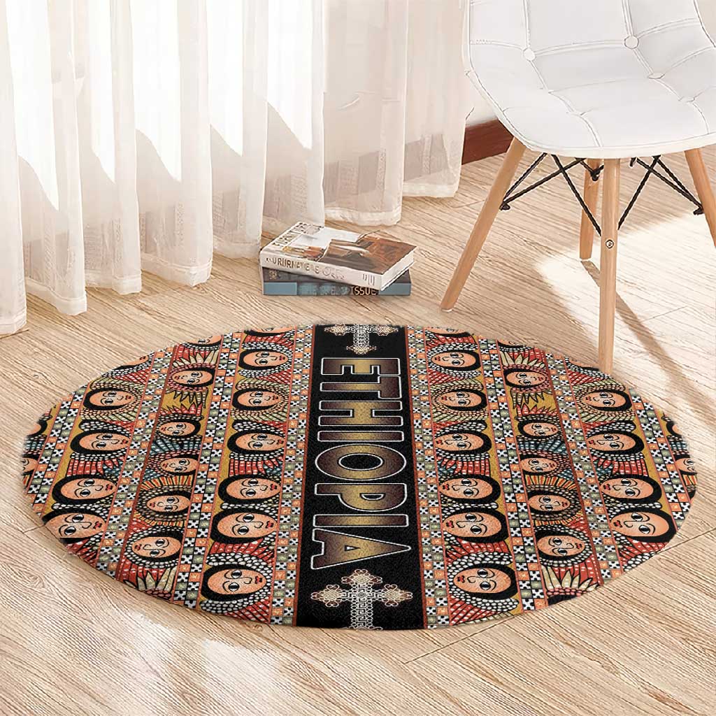 Ethiopia Round Carpet Ethiopian Tewahedo Angel Orthodox Black Color