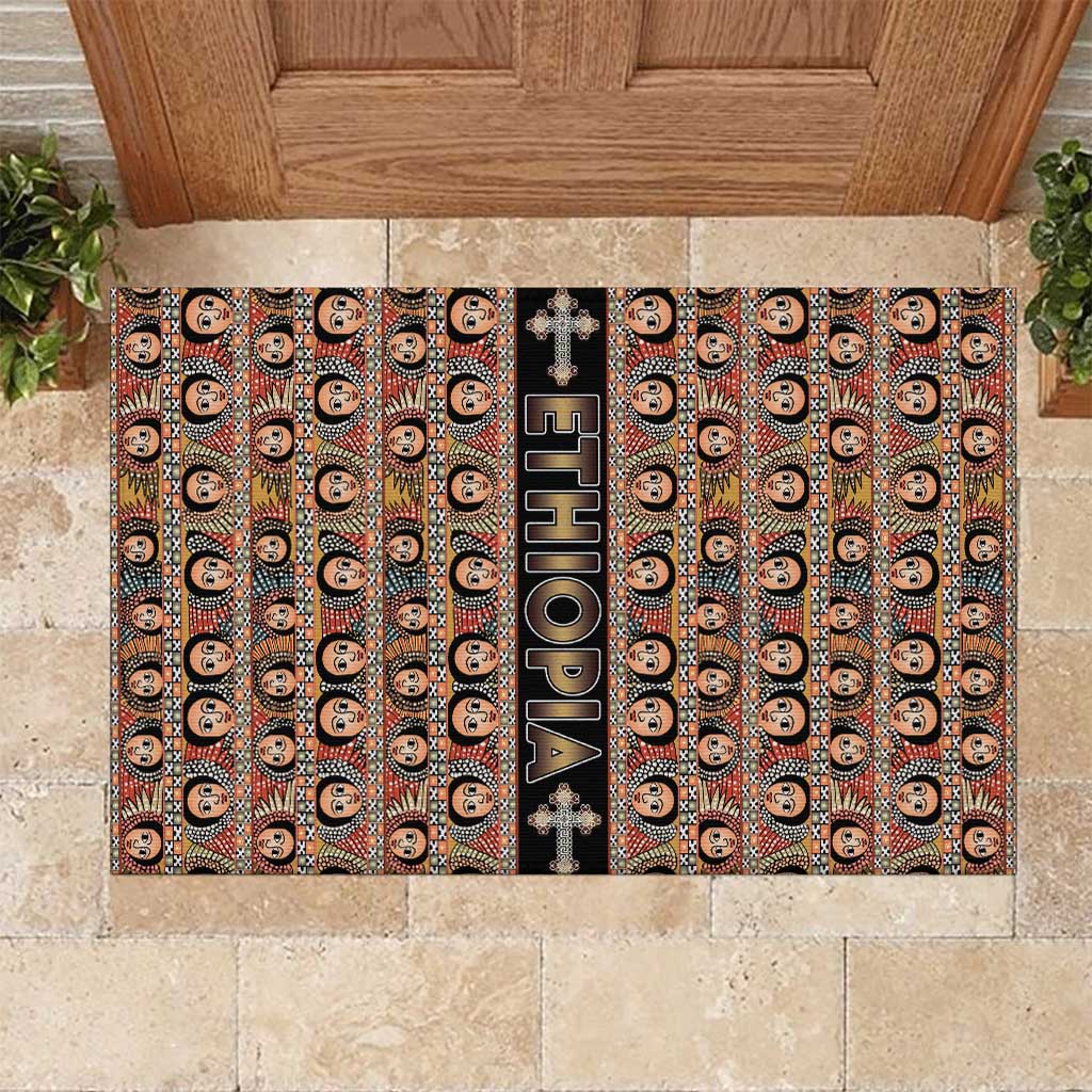 Ethiopia Rubber Doormat Ethiopian Tewahedo Angel Orthodox Black Color