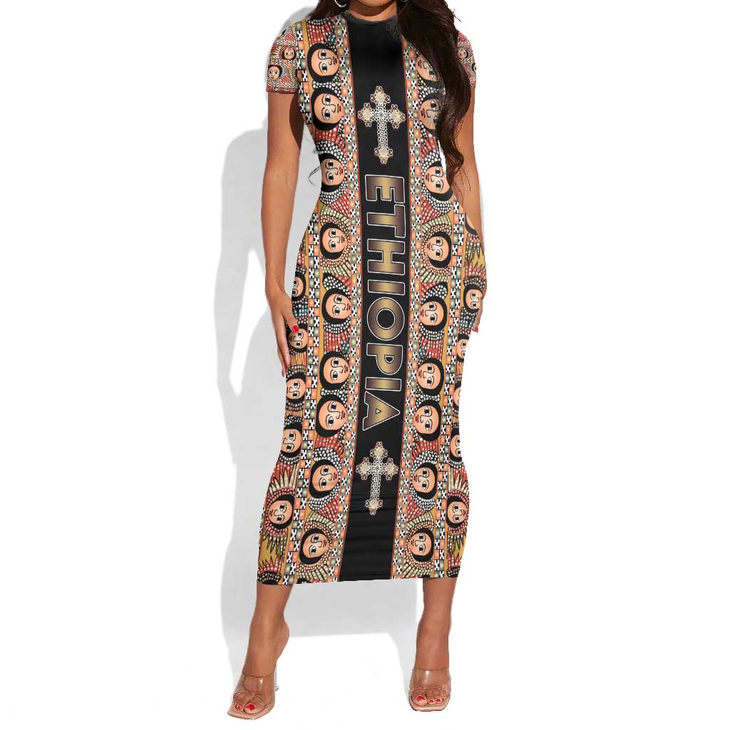 Personalized Ethiopia Short Sleeve Bodycon Dress Ethiopian Tewahedo Angel Orthodox Black Color LT15