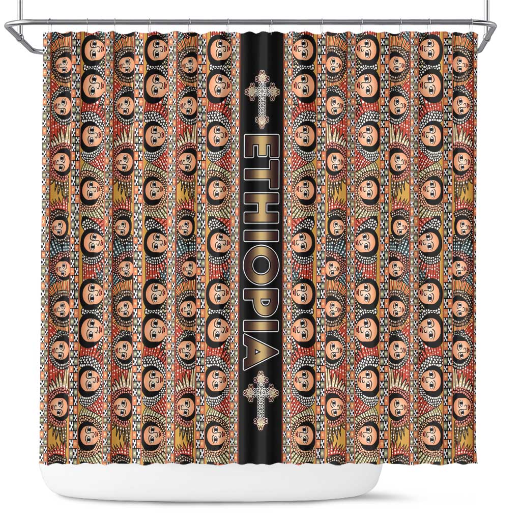 Ethiopia Shower Curtain Ethiopian Tewahedo Angel Orthodox Black Color