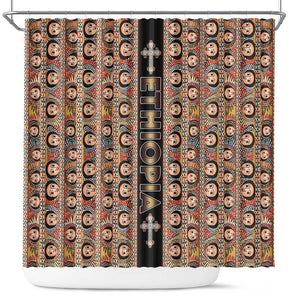 Ethiopia Shower Curtain Ethiopian Tewahedo Angel Orthodox Black Color