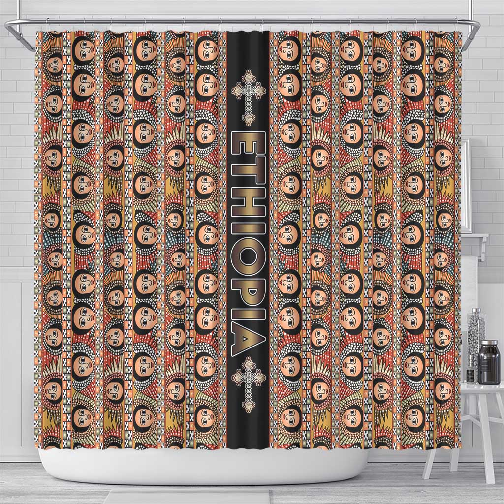 Ethiopia Shower Curtain Ethiopian Tewahedo Angel Orthodox Black Color