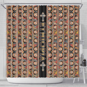 Ethiopia Shower Curtain Ethiopian Tewahedo Angel Orthodox Black Color