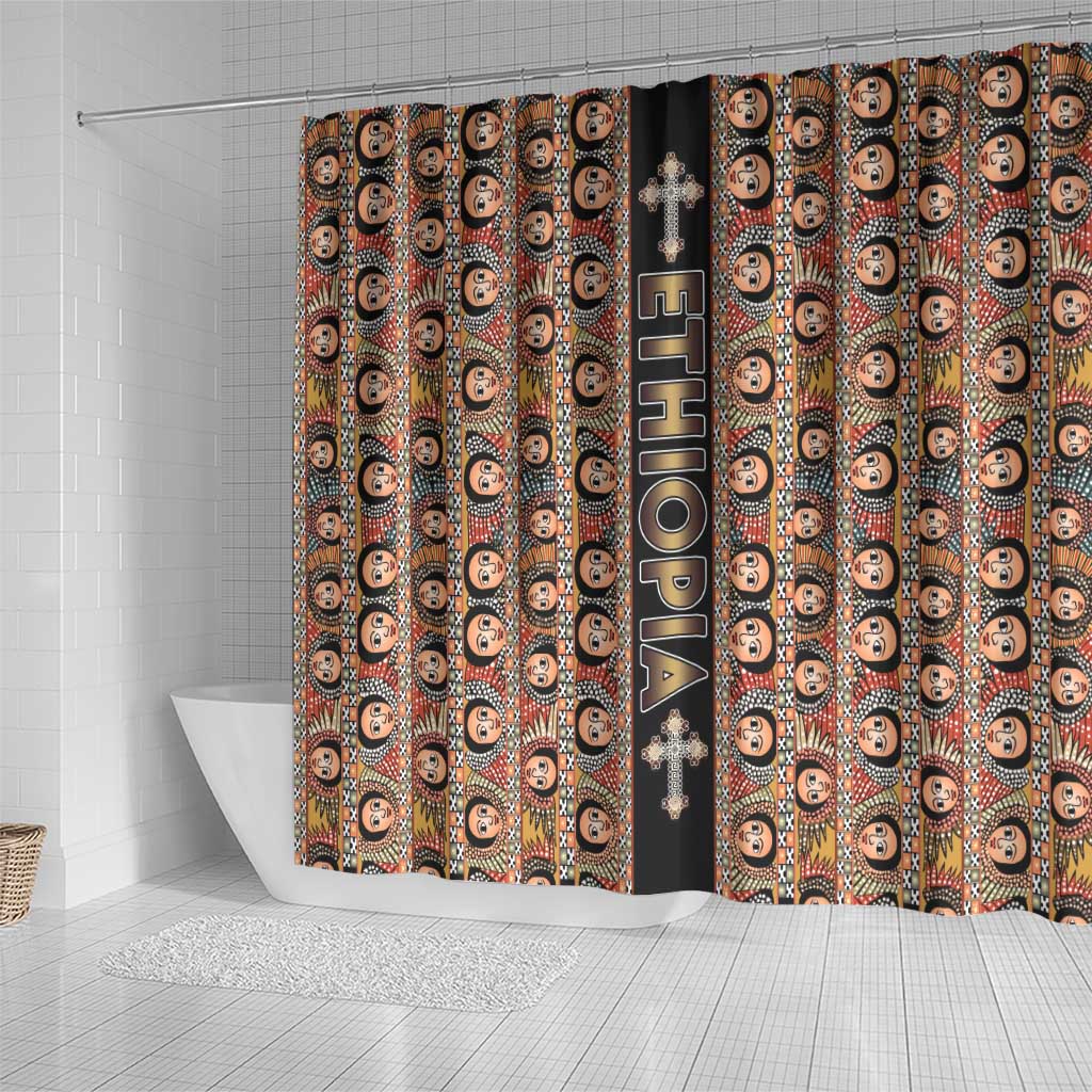 Ethiopia Shower Curtain Ethiopian Tewahedo Angel Orthodox Black Color