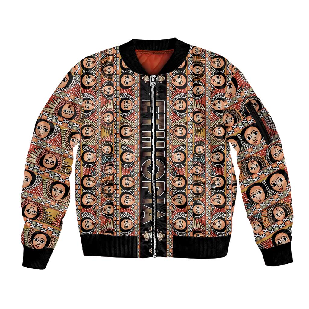 Personalized Ethiopia Sleeve Zip Bomber Jacket Ethiopian Tewahedo Angel Orthodox Black Color