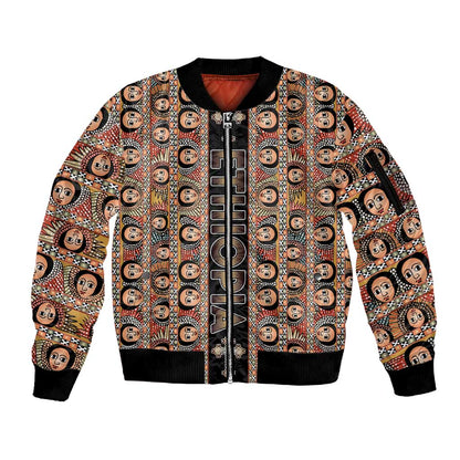 Personalized Ethiopia Sleeve Zip Bomber Jacket Ethiopian Tewahedo Angel Orthodox Black Color