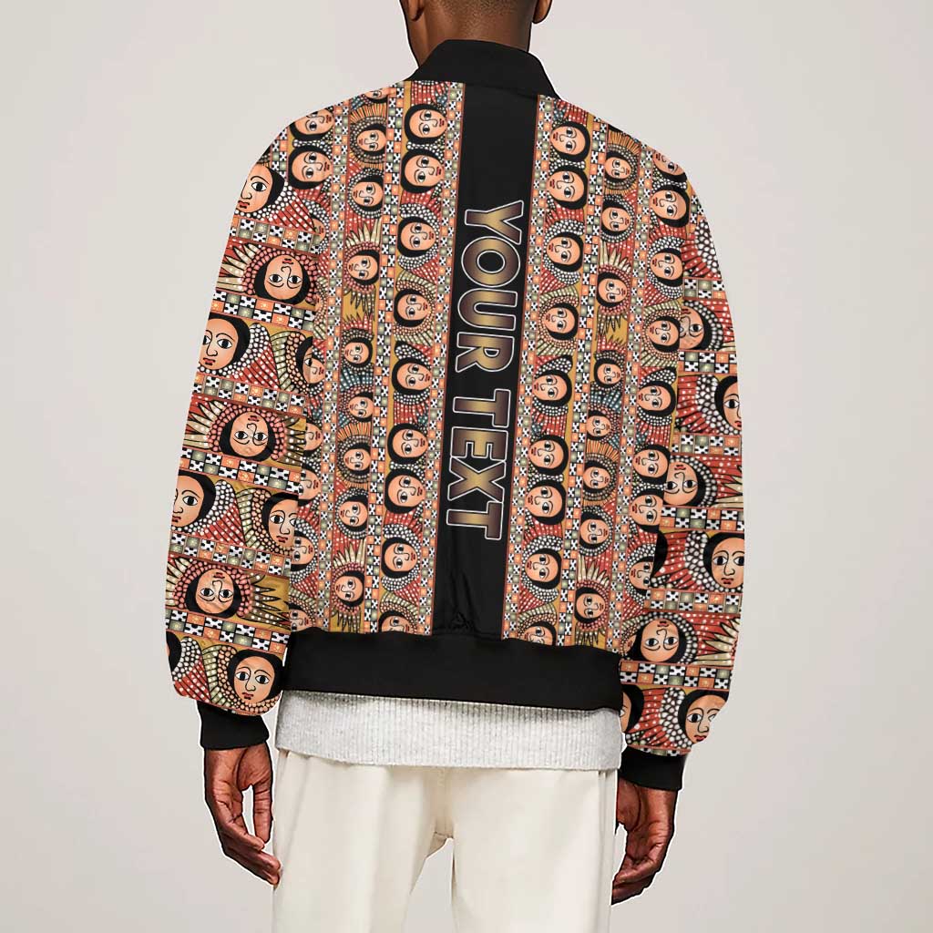 Personalized Ethiopia Sleeve Zip Bomber Jacket Ethiopian Tewahedo Angel Orthodox Black Color