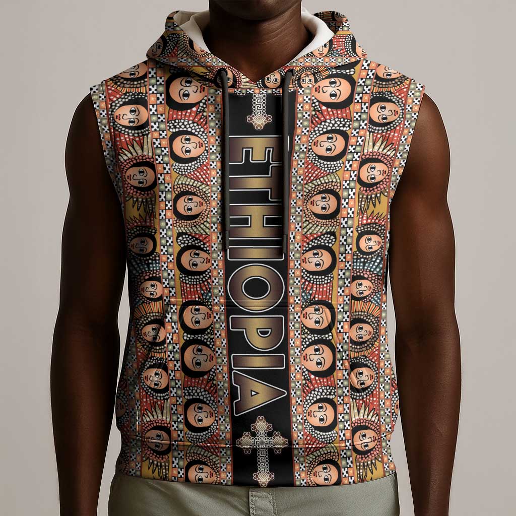 Personalized Ethiopia Sleeveless Hoodie Ethiopian Tewahedo Angel Orthodox Black Color - African Pride