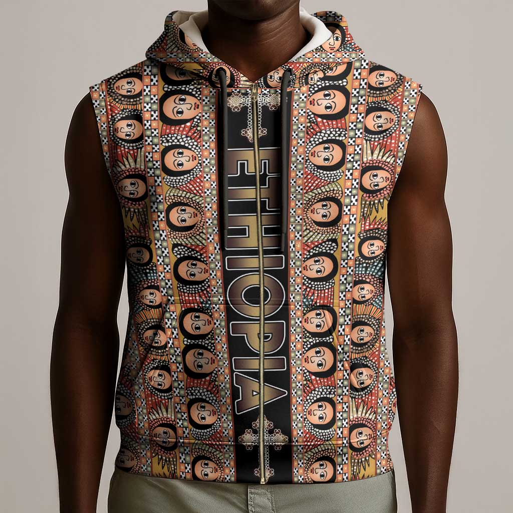 Personalized Ethiopia Sleeveless Zip Hoodie Ethiopian Tewahedo Angel Orthodox Black Color - African Pride