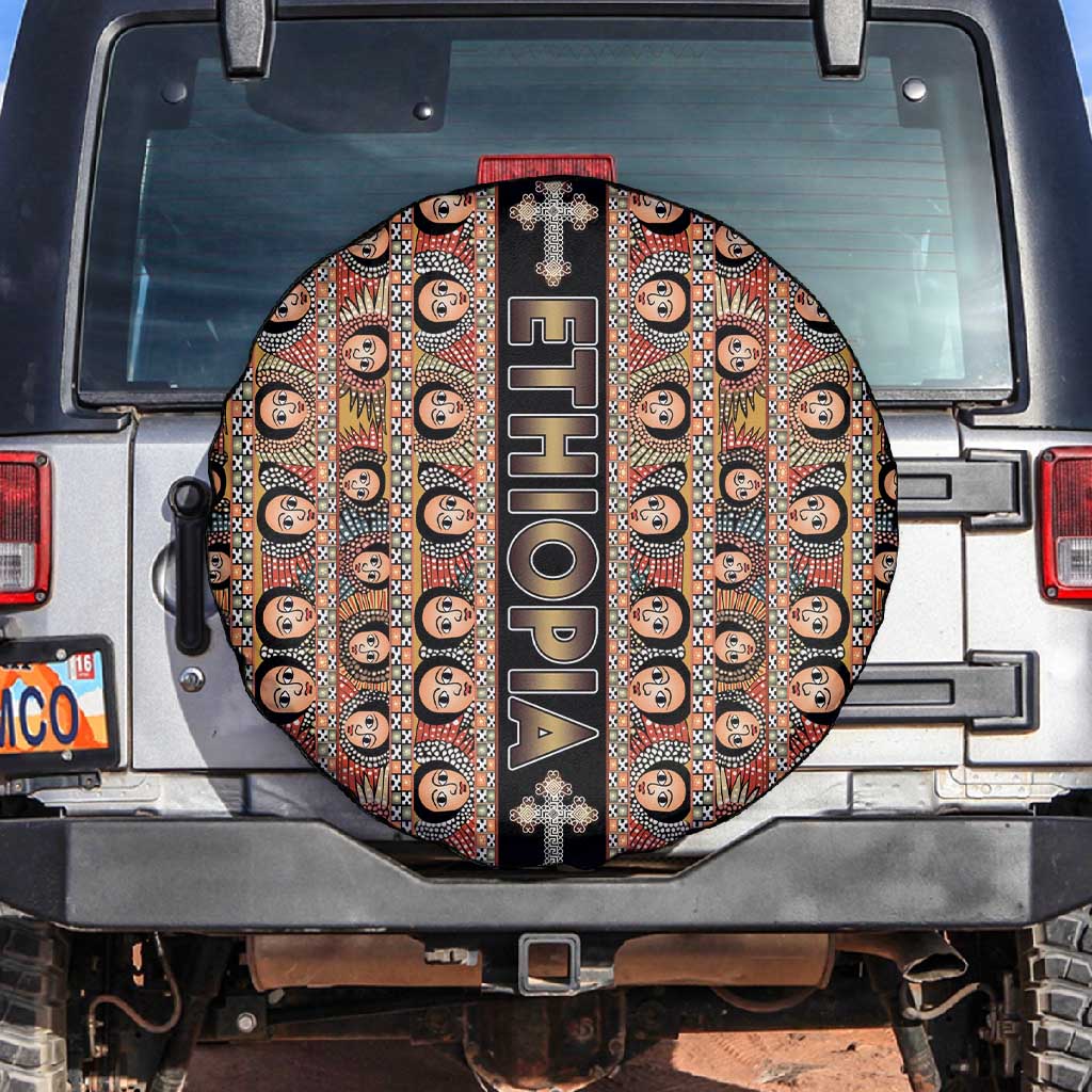 Ethiopia Spare Tire Cover Ethiopian Tewahedo Angel Orthodox Black Color