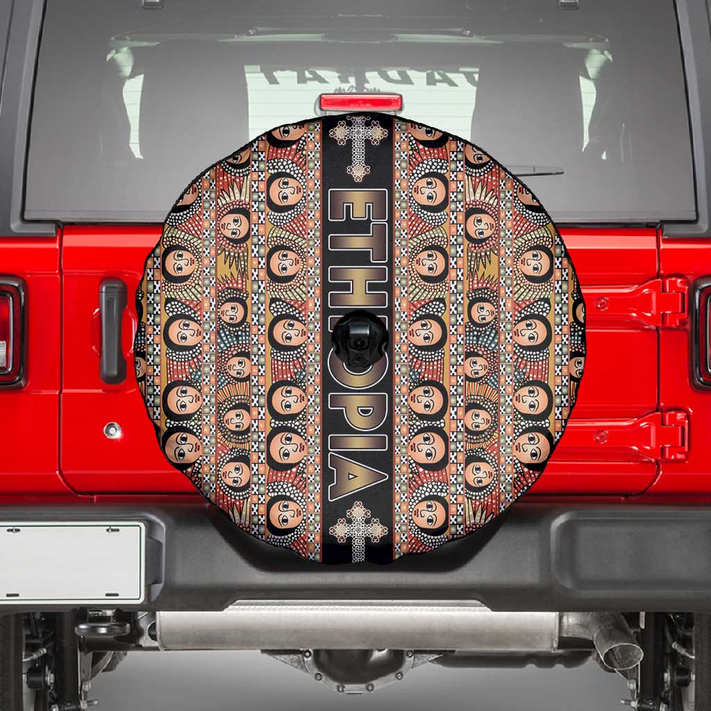 Ethiopia Spare Tire Cover Ethiopian Tewahedo Angel Orthodox Black Color