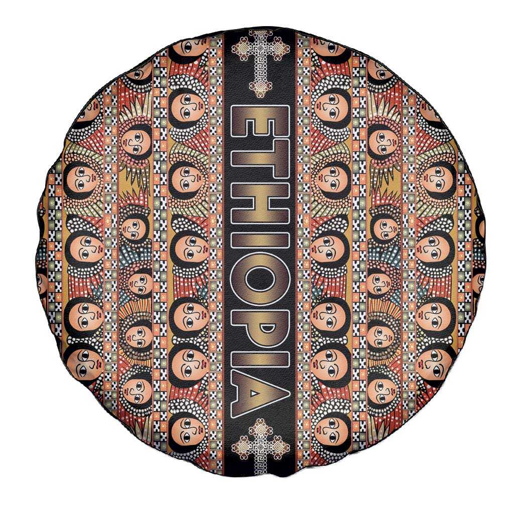 Ethiopia Spare Tire Cover Ethiopian Tewahedo Angel Orthodox Black Color