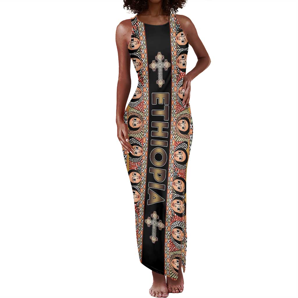 Personalized Ethiopia Tank Maxi Dress Ethiopian Tewahedo Angel Orthodox Black Color