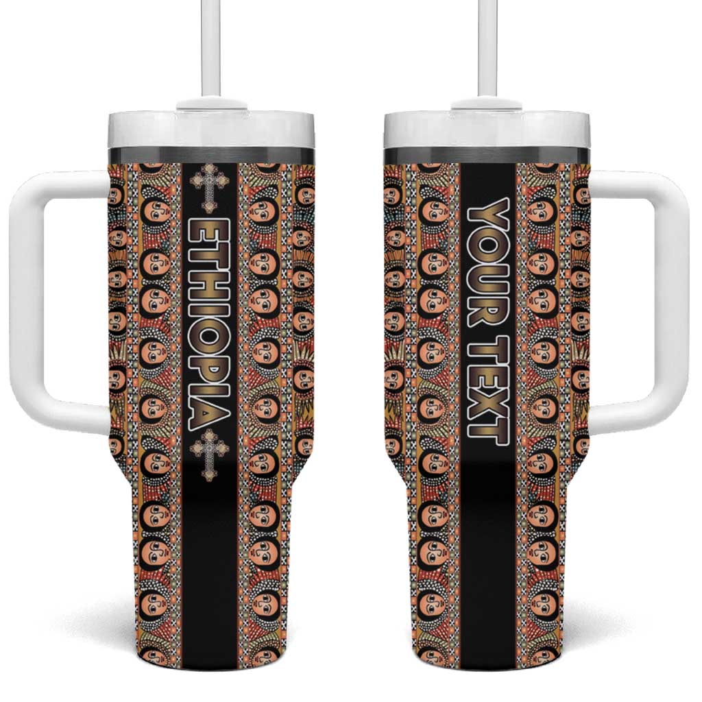 Personalized Ethiopia Tumbler With Handle Ethiopian Tewahedo Angel Orthodox Black Color