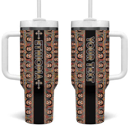 Personalized Ethiopia Tumbler With Handle Ethiopian Tewahedo Angel Orthodox Black Color