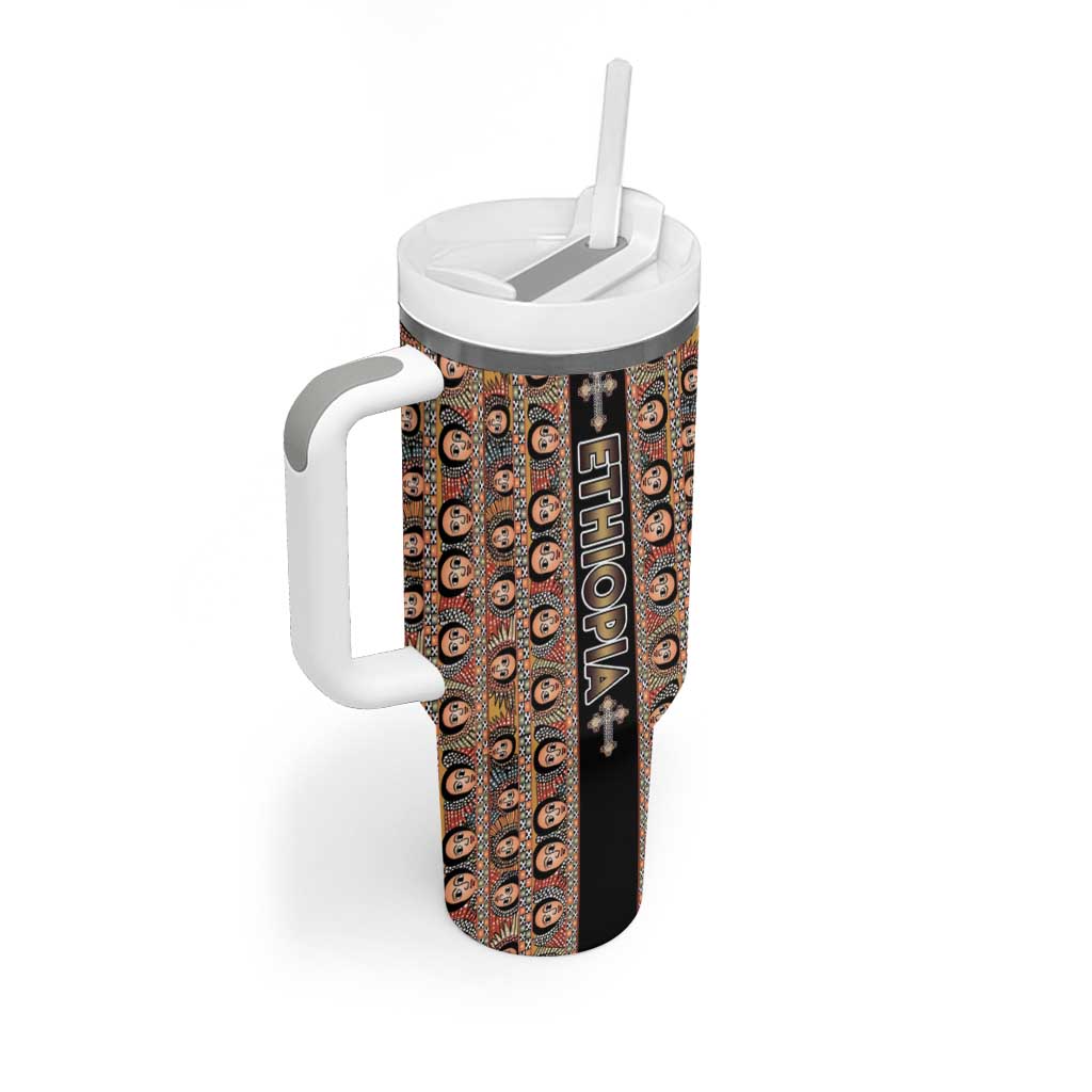 Personalized Ethiopia Tumbler With Handle Ethiopian Tewahedo Angel Orthodox Black Color