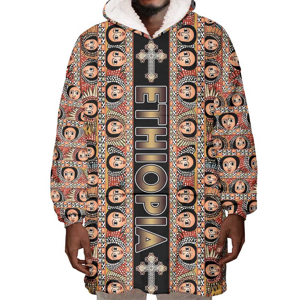 Personalized Ethiopia Wearable Blanket Hoodie Ethiopian Tewahedo Angel Orthodox Black Color