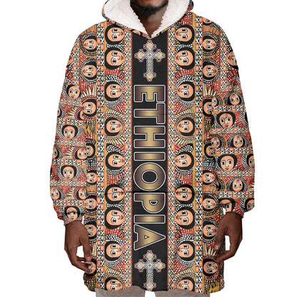 Personalized Ethiopia Wearable Blanket Hoodie Ethiopian Tewahedo Angel Orthodox Black Color