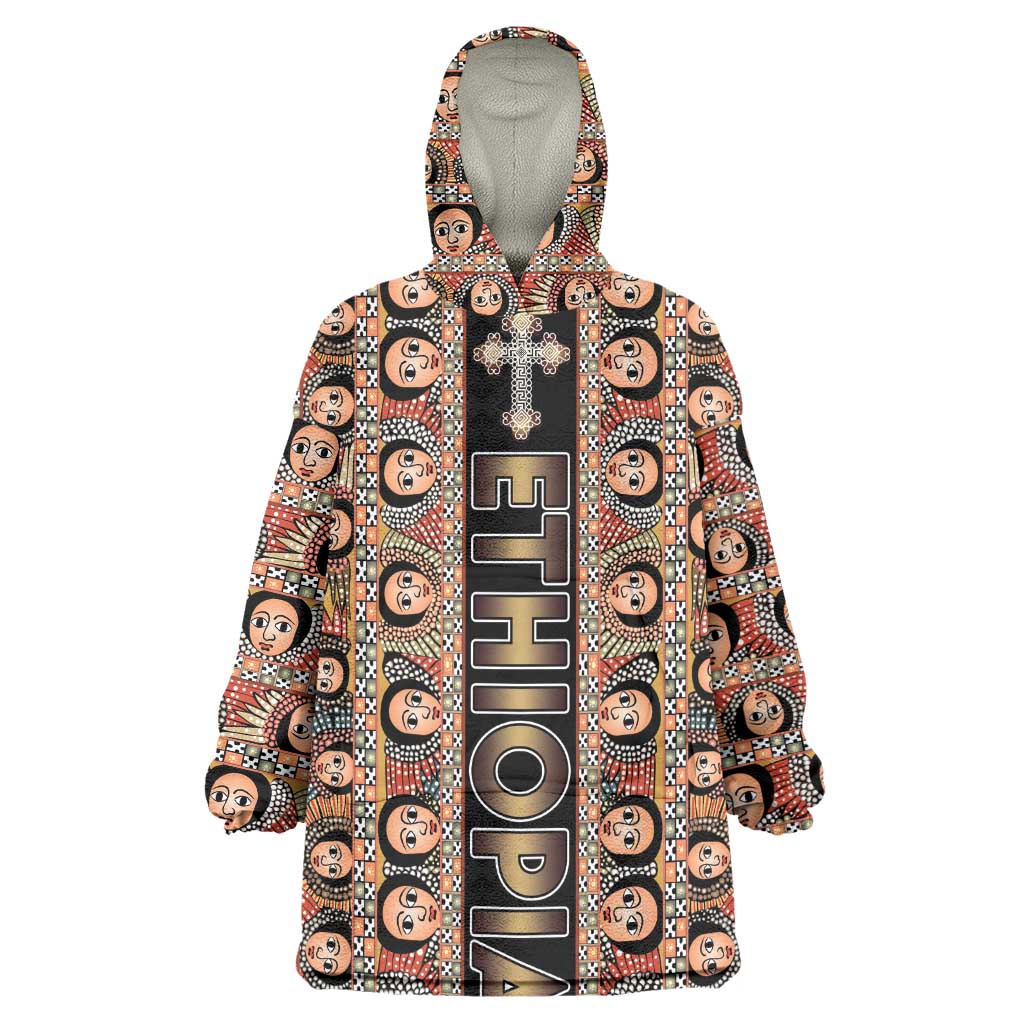 Personalized Ethiopia Wearable Blanket Hoodie Ethiopian Tewahedo Angel Orthodox Black Color