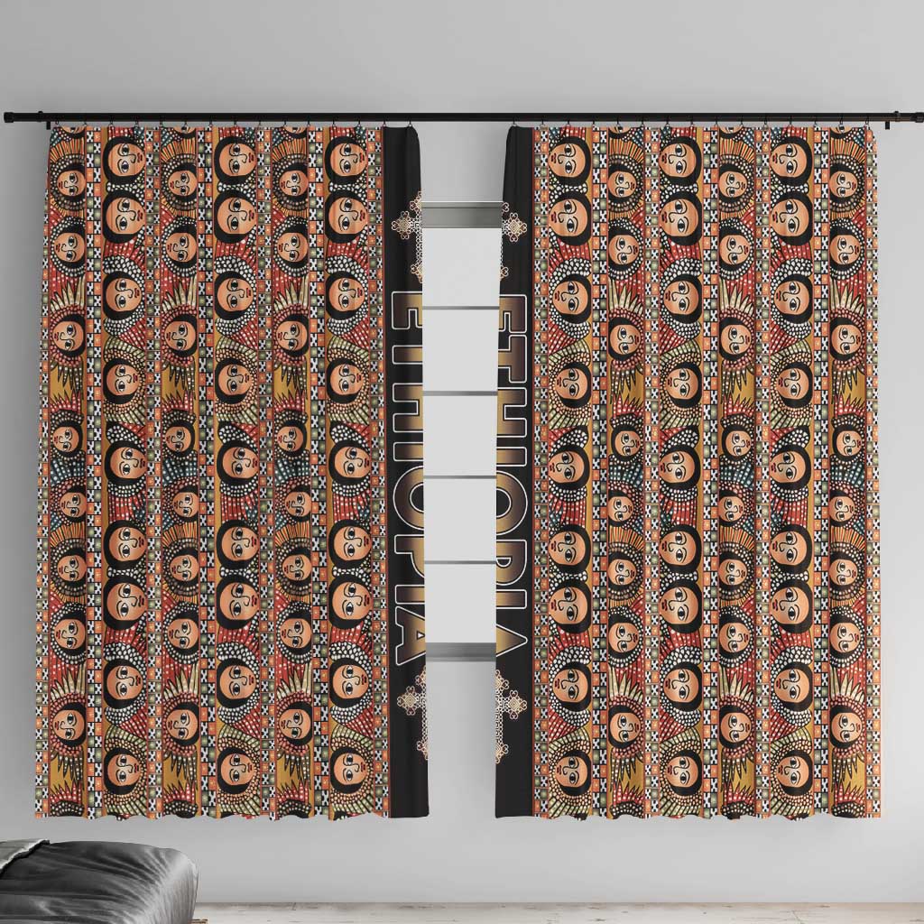 Ethiopia Window Curtain Ethiopian Tewahedo Angel Orthodox Black Color