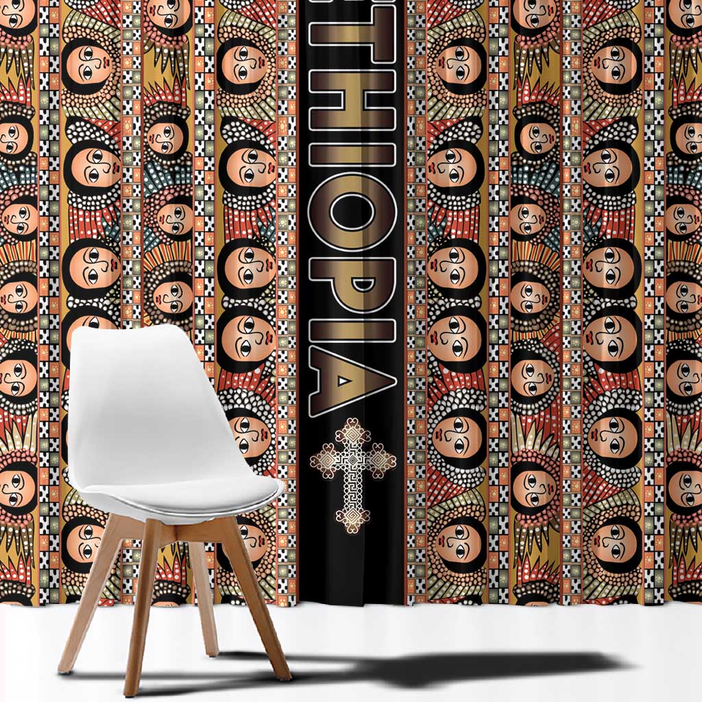 Ethiopia Window Curtain Ethiopian Tewahedo Angel Orthodox Black Color