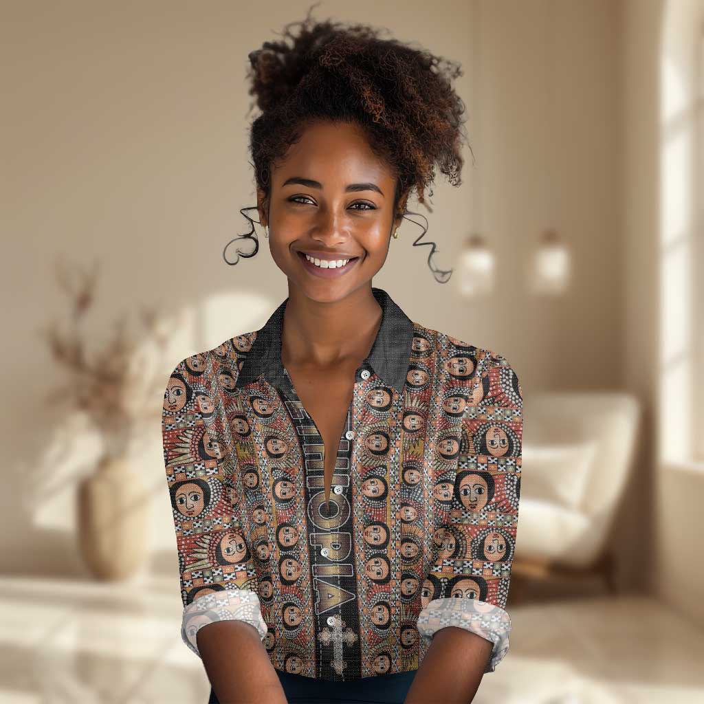 Personalized Ethiopia Women Casual Shirt Ethiopian Tewahedo Angel Orthodox Black Color