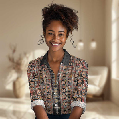 Personalized Ethiopia Women Casual Shirt Ethiopian Tewahedo Angel Orthodox Black Color