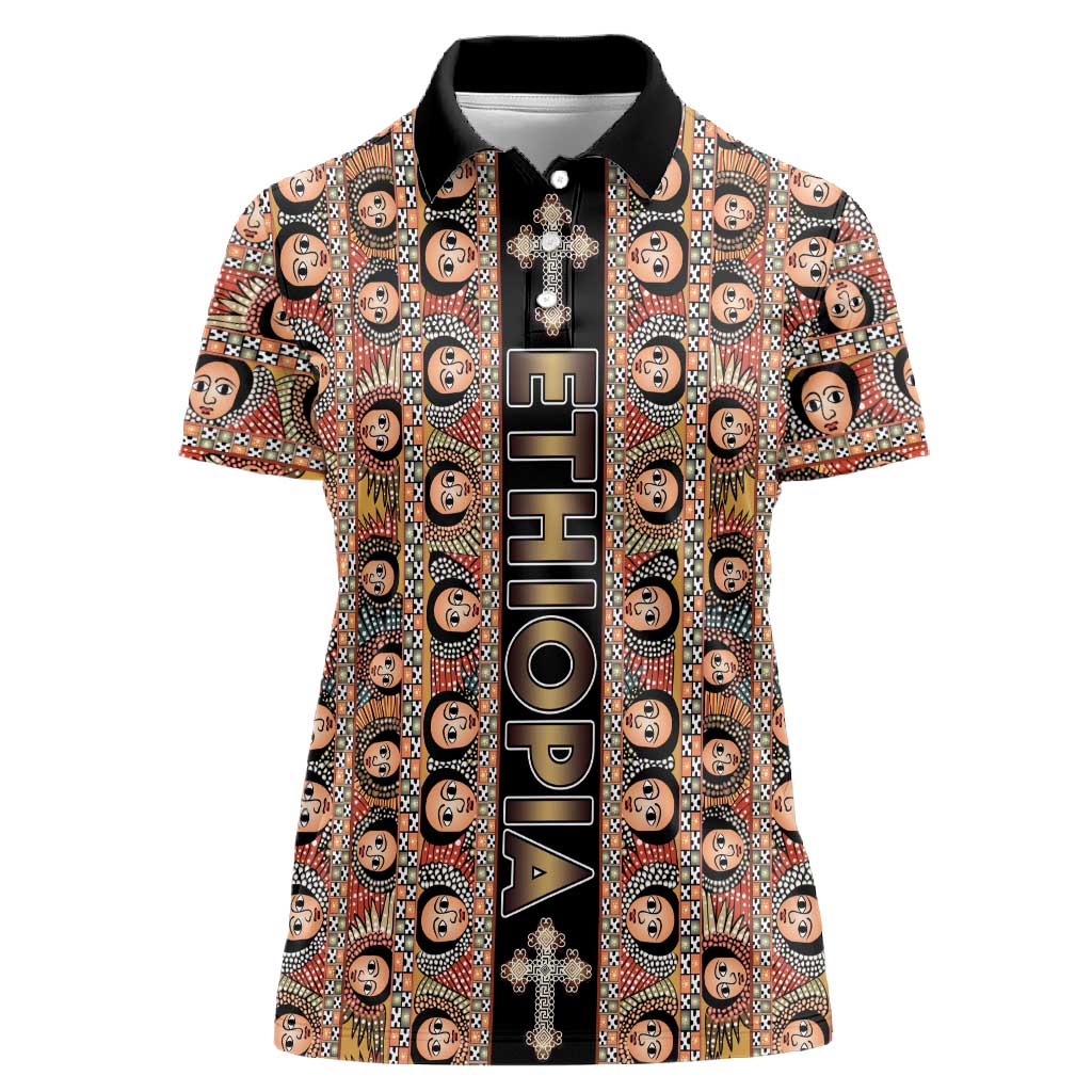 Personalized Ethiopia Women Polo Shirt Ethiopian Tewahedo Angel Orthodox Black Color