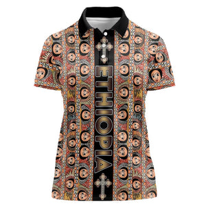 Personalized Ethiopia Women Polo Shirt Ethiopian Tewahedo Angel Orthodox Black Color