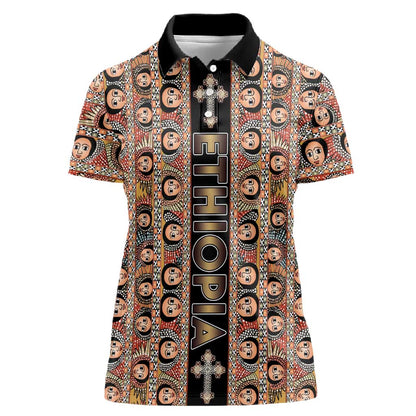 Personalized Ethiopia Women Polo Shirt Ethiopian Tewahedo Angel Orthodox Black Color