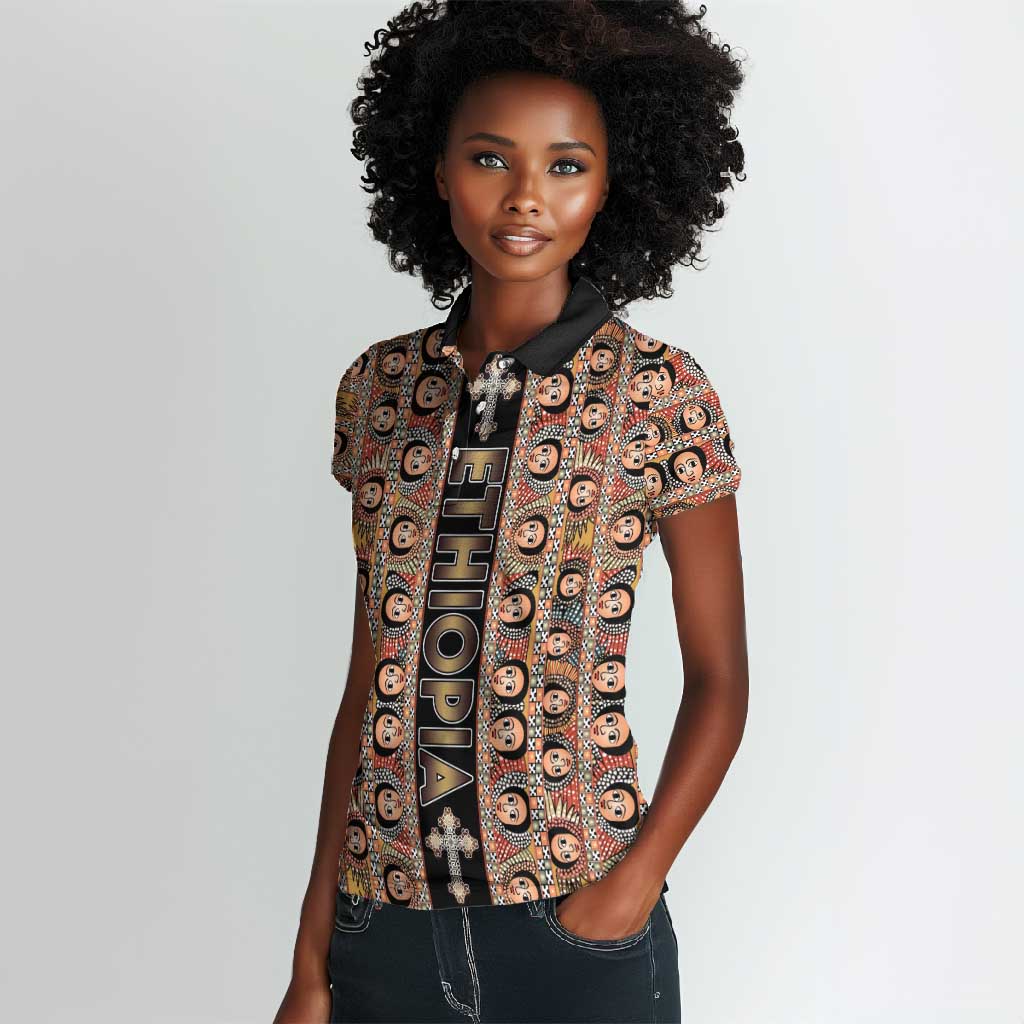 Personalized Ethiopia Women Polo Shirt Ethiopian Tewahedo Angel Orthodox Black Color