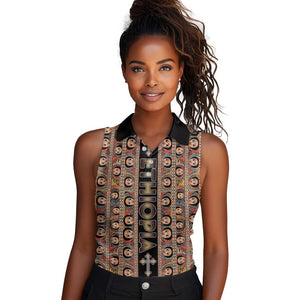 Personalized Ethiopia Women Sleeveless Polo Shirt Ethiopian Tewahedo Angel Orthodox Black Color