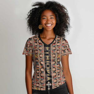 Personalized Ethiopia Women V-Neck T-Shirt Ethiopian Tewahedo Angel Orthodox Black Color