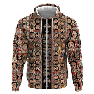 Personalized Ethiopia Zip Hoodie Ethiopian Tewahedo Angel Orthodox Black Color