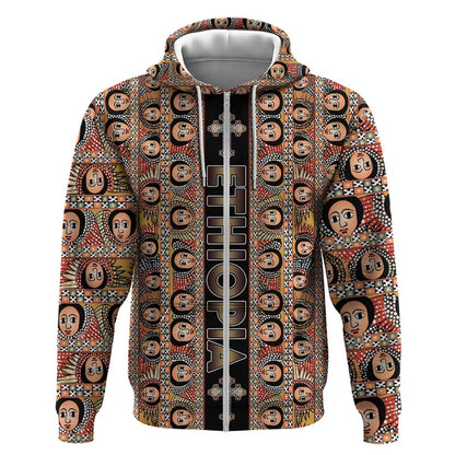 Personalized Ethiopia Zip Hoodie Ethiopian Tewahedo Angel Orthodox Black Color