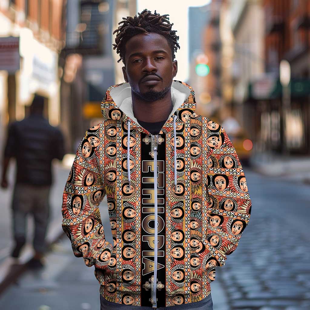 Personalized Ethiopia Zip Hoodie Ethiopian Tewahedo Angel Orthodox Black Color