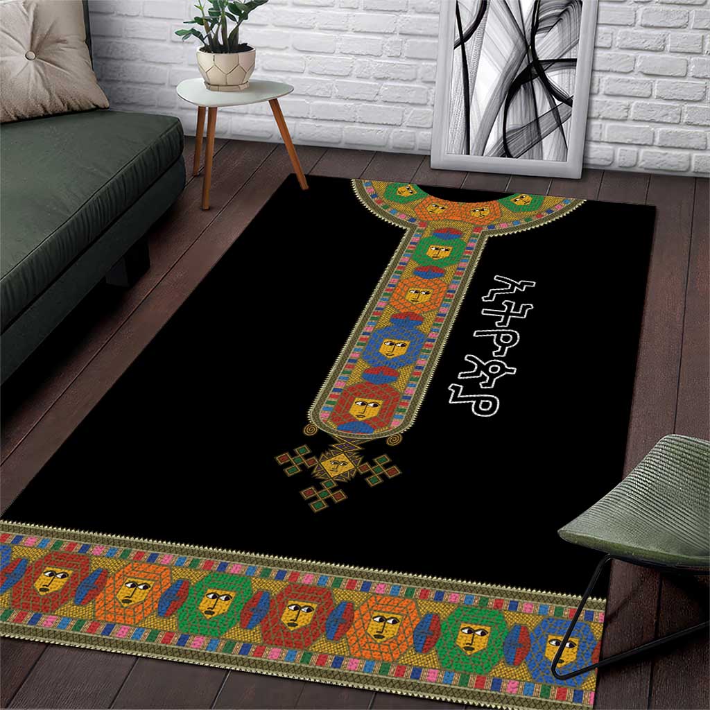 Ethiopia Saba Kemis Habesha Style Area Rug Black Color