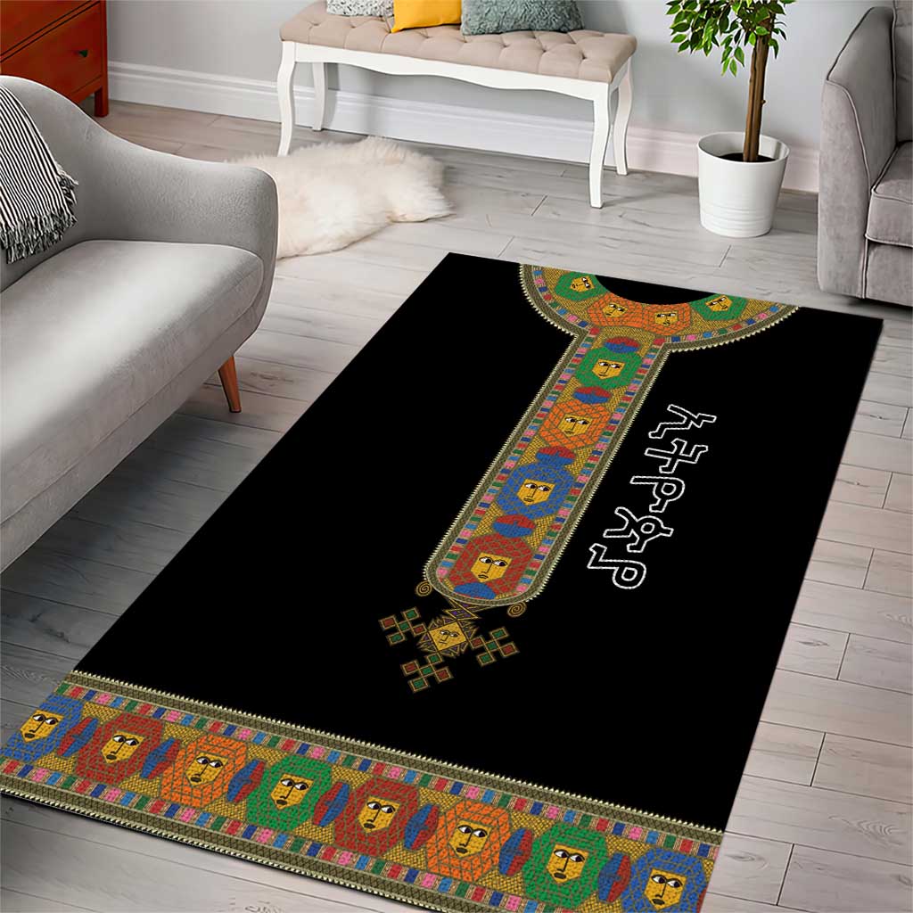 Ethiopia Saba Kemis Habesha Style Area Rug Black Color