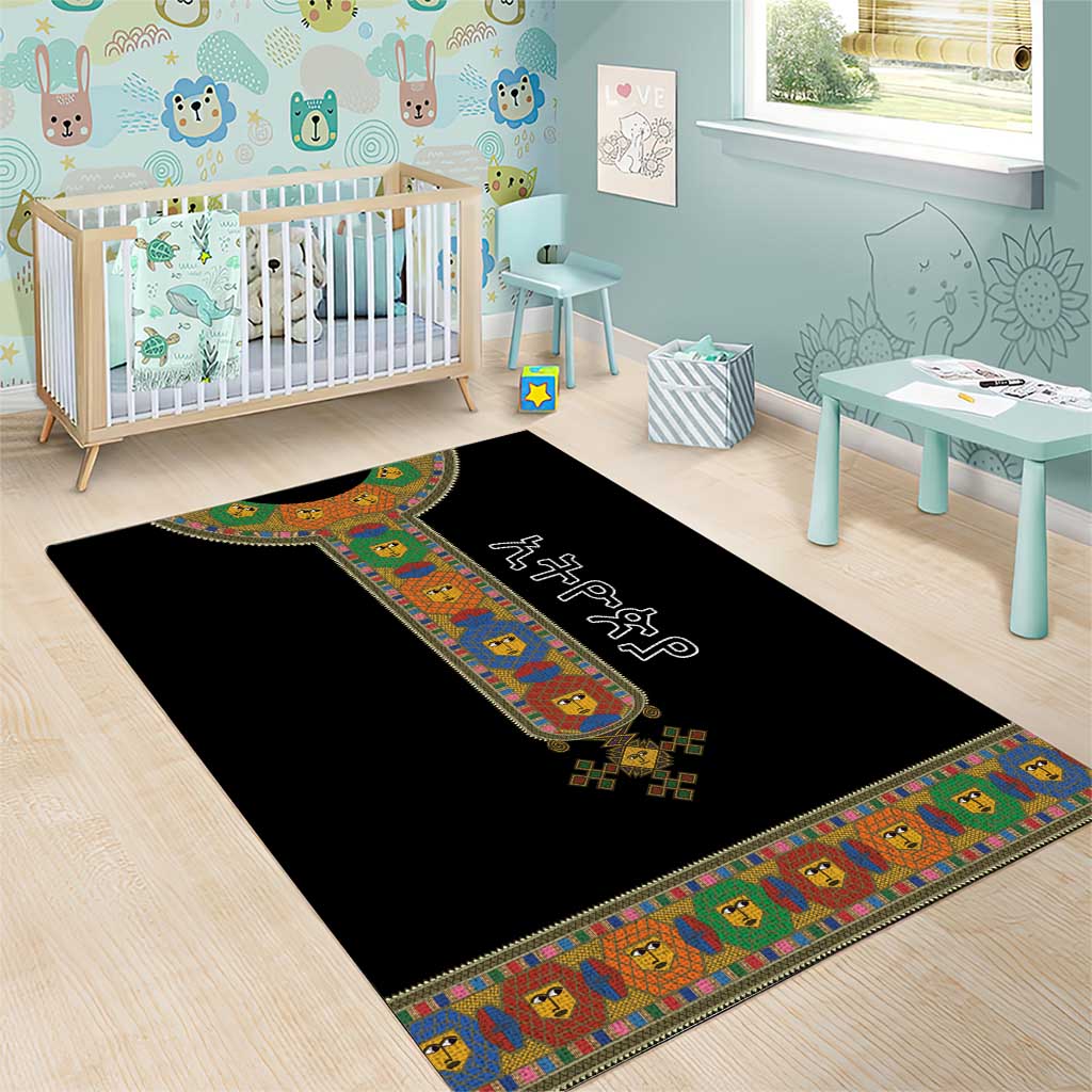 Ethiopia Saba Kemis Habesha Style Area Rug Black Color